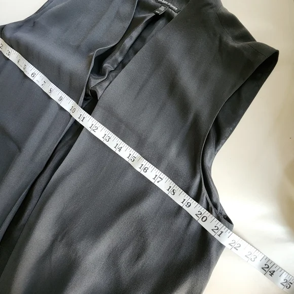 Eileen Fisher Gray Silk Drape Front Long Vest Sleeveless Cardigan Size Medium